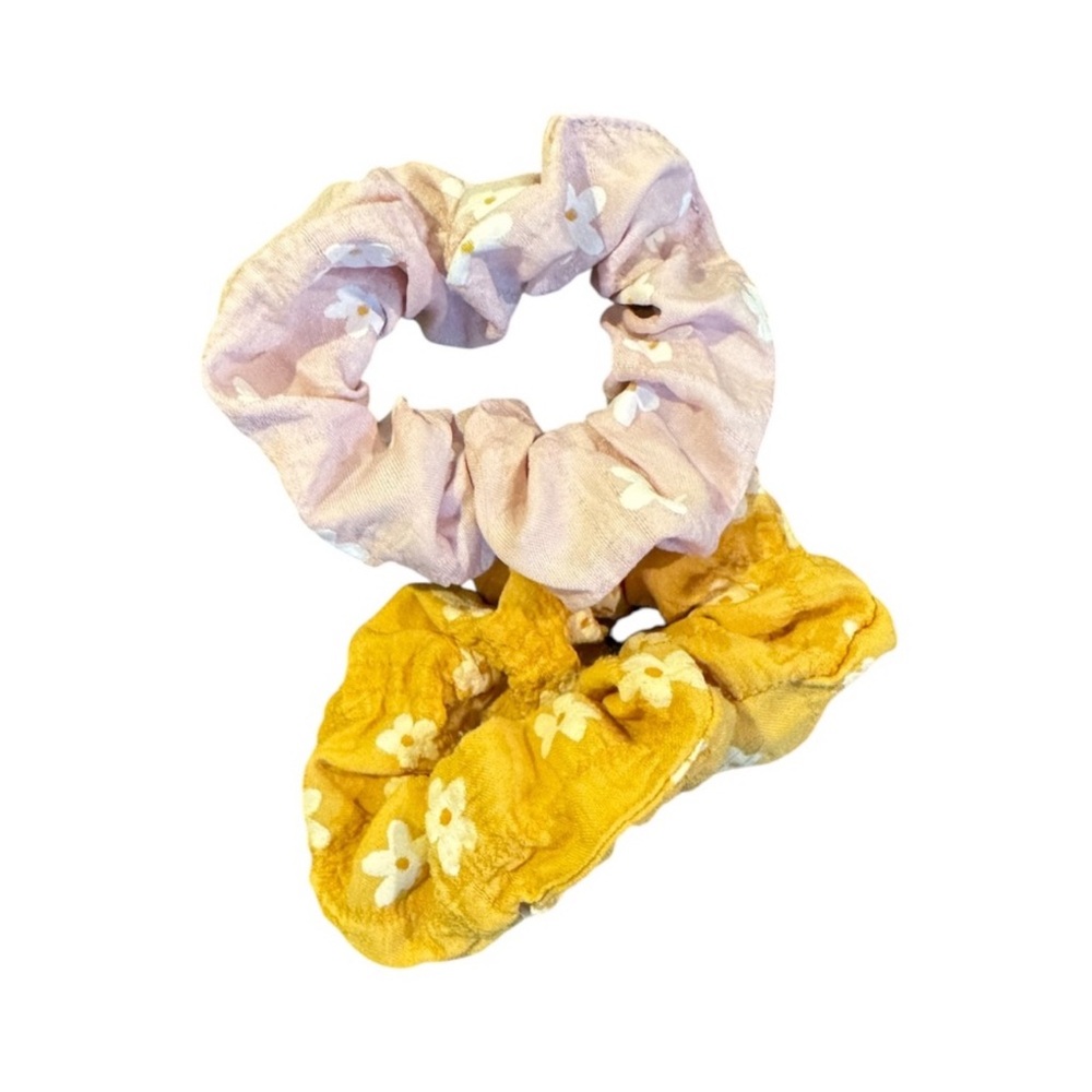Floral Pattern Scrunchie Set - Yellow & Pink